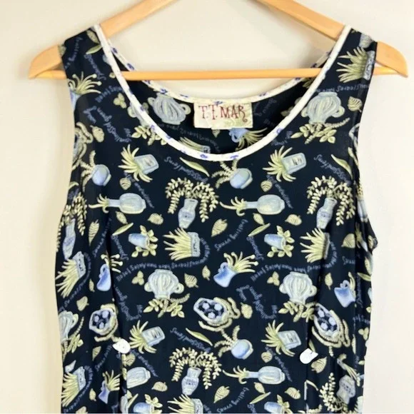 TT Mar Vintage Midi Dress Whimsical Botanical Print Rayon 90s Grunge Grannycore - Picture 6 of 15